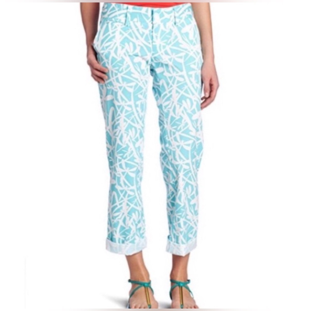 Lilly Pulitzer Shorely Blue Light My Fireflies Dragonfly‎ Cropped Pants Size 4
